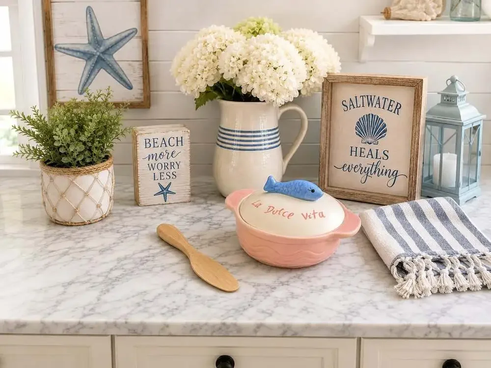 New La Dolce Vita Fish Casserole Coastal Mini Baker W/ Spreader Party Kitchen
